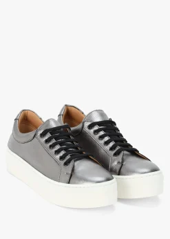 Piccadilly Circus Pewter Leather Flatform Trainers