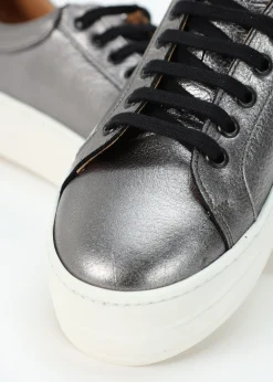 Piccadilly Circus Pewter Leather Flatform Trainers