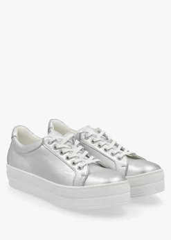 Piccadilly Circus Silver Leather Flatform Trainers