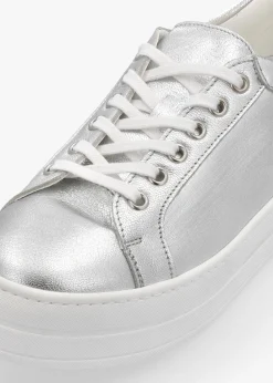 Piccadilly Circus Silver Leather Flatform Trainers