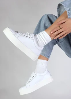 Piccadilly Circus White Leather Flatform Trainers
