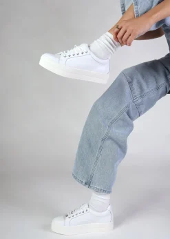 Piccadilly Circus White Leather Flatform Trainers