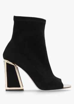 Piper Black Suede Open Toe Heeled Shoe Boots
