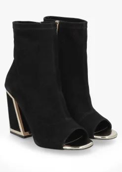 Piper Black Suede Open Toe Heeled Shoe Boots