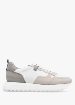 Pitch Neutral White & Grey Leather Trainers