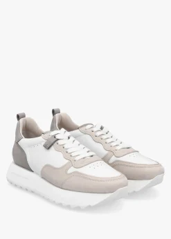 Pitch Neutral White & Grey Leather Trainers