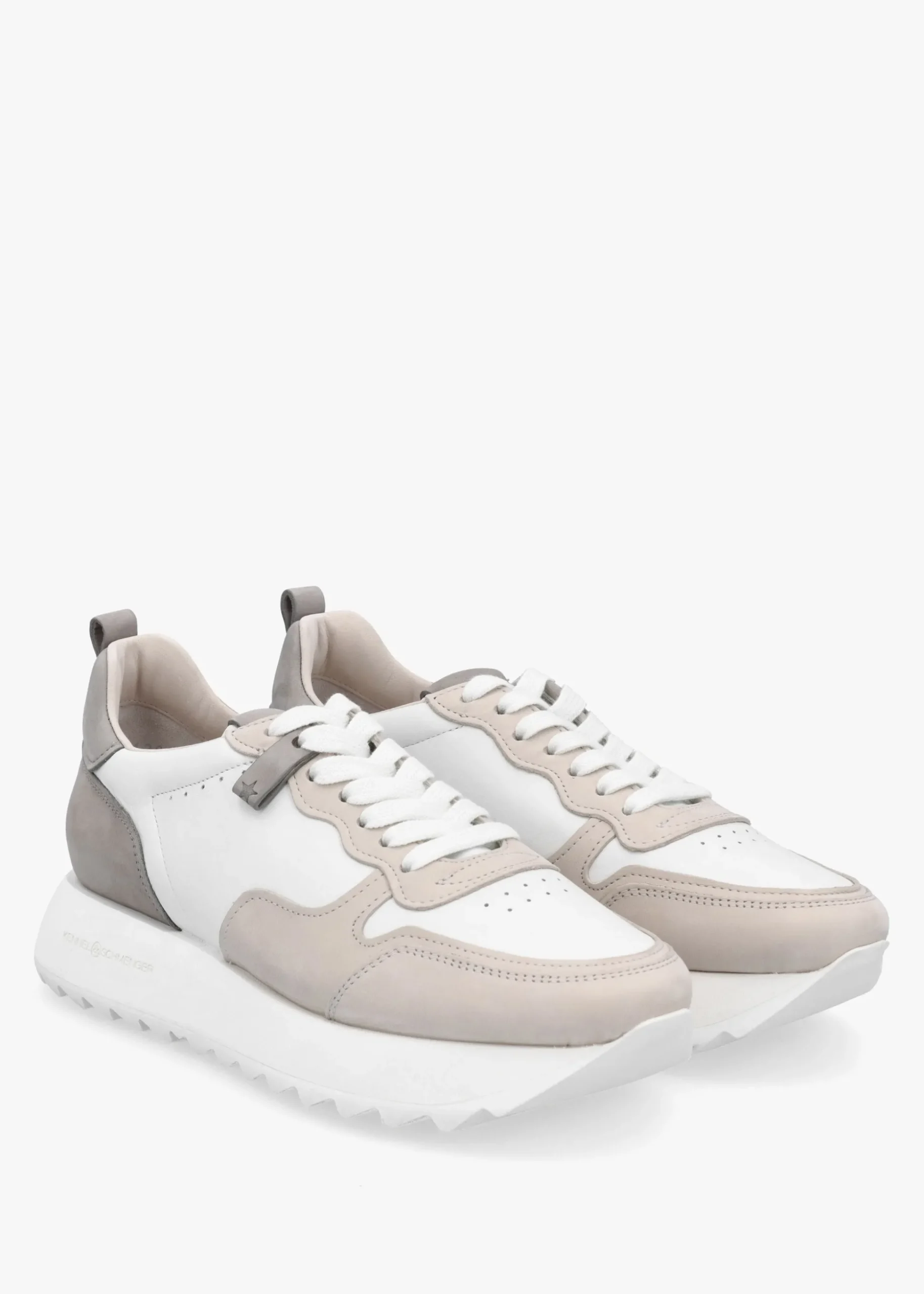 Pitch Neutral White & Grey Leather Trainers