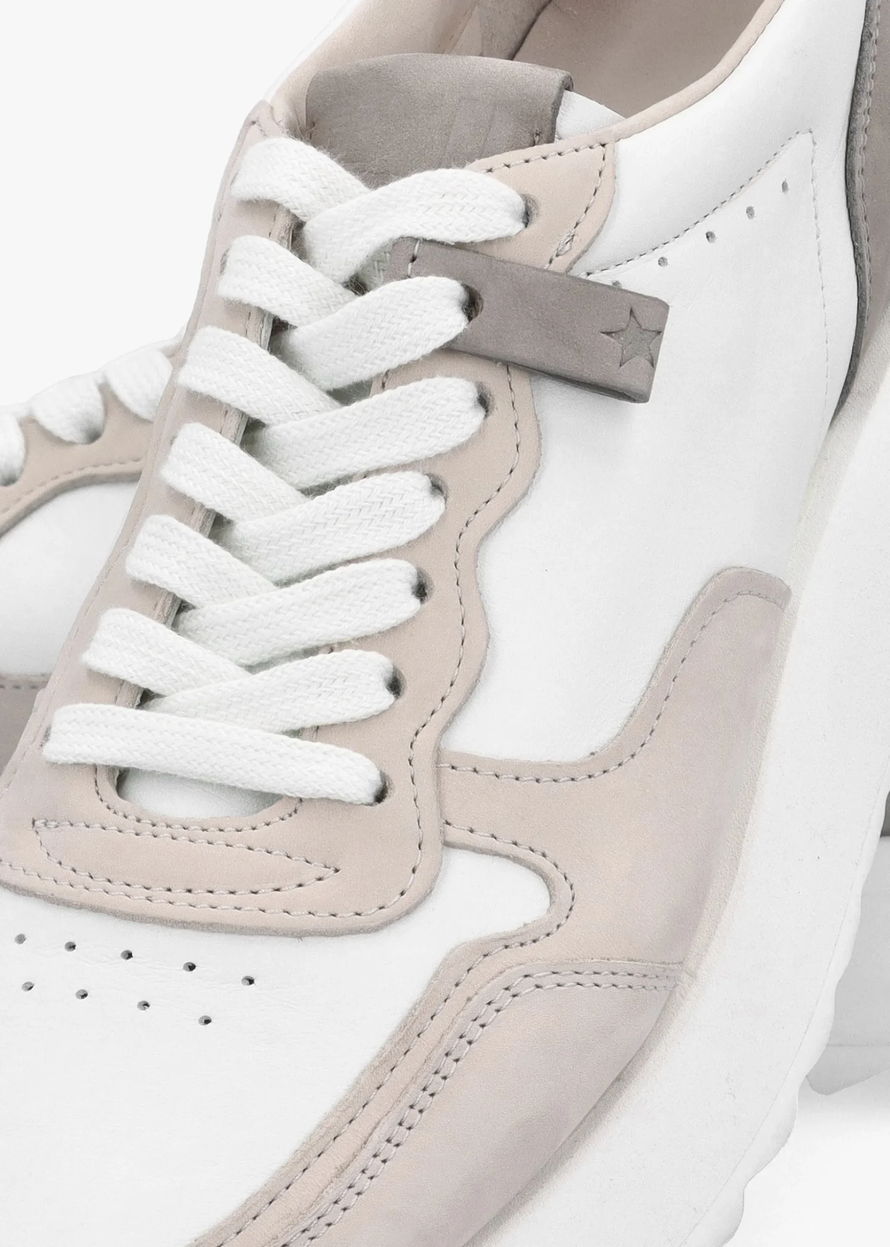 Pitch Neutral White & Grey Leather Trainers