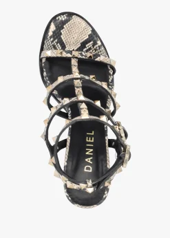 Pitter Beige Reptile Leather Studded Block Heeled Sandals