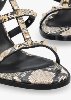 Pitter Beige Reptile Leather Studded Block Heeled Sandals