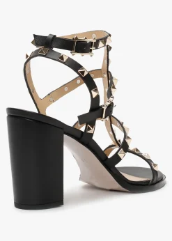 Pitter Black Leather Studded Block Heeled Sandals