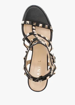 Pitter Black Leather Studded Block Heeled Sandals