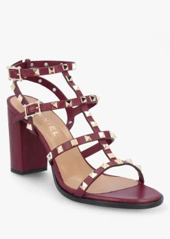 Pitter Burgundy Leather Studded Block Heeled Sandals