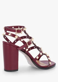 Pitter Burgundy Leather Studded Block Heeled Sandals