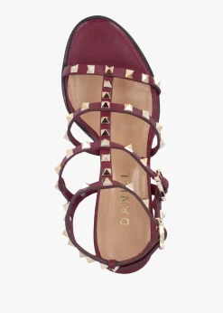 Pitter Burgundy Leather Studded Block Heeled Sandals