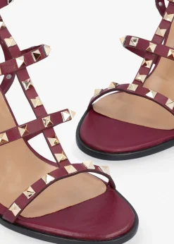 Pitter Burgundy Leather Studded Block Heeled Sandals