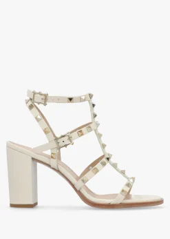 Pitter Cream Leather Studded Block Heeled Sandals