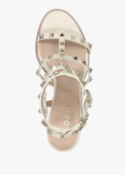 Pitter Cream Leather Studded Block Heeled Sandals