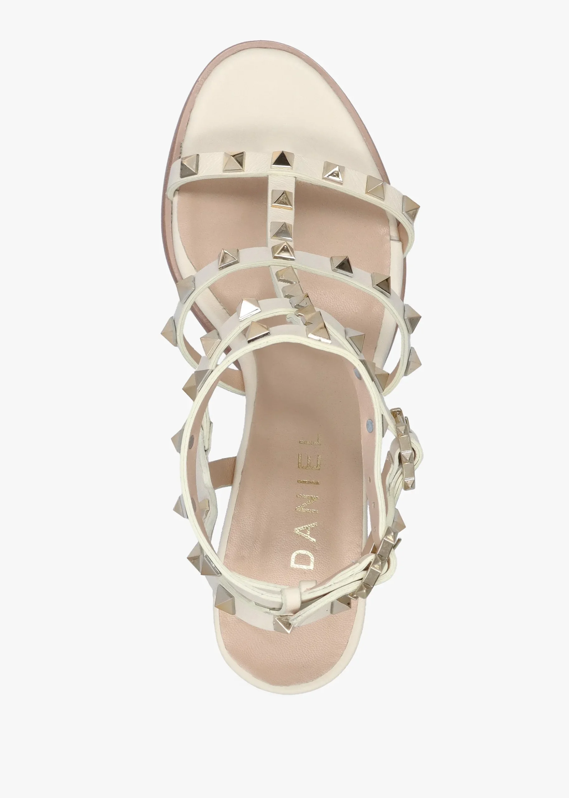 Pitter Cream Leather Studded Block Heeled Sandals