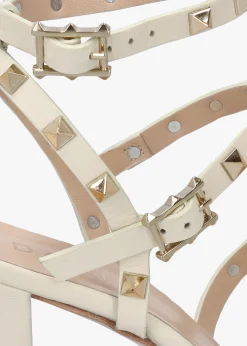Pitter Cream Leather Studded Block Heeled Sandals