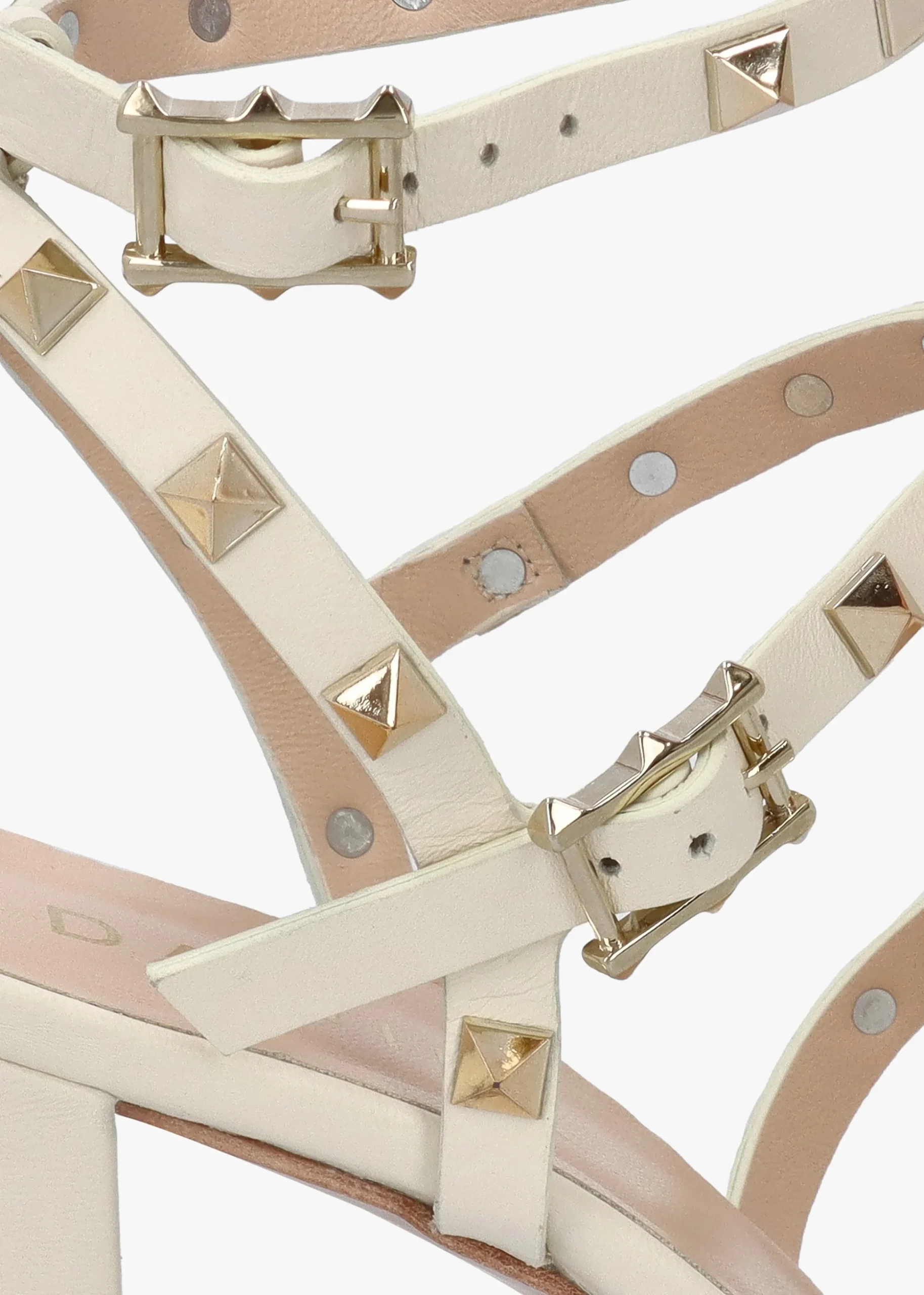 Pitter Cream Leather Studded Block Heeled Sandals