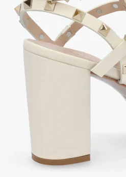 Pitter Cream Leather Studded Block Heeled Sandals