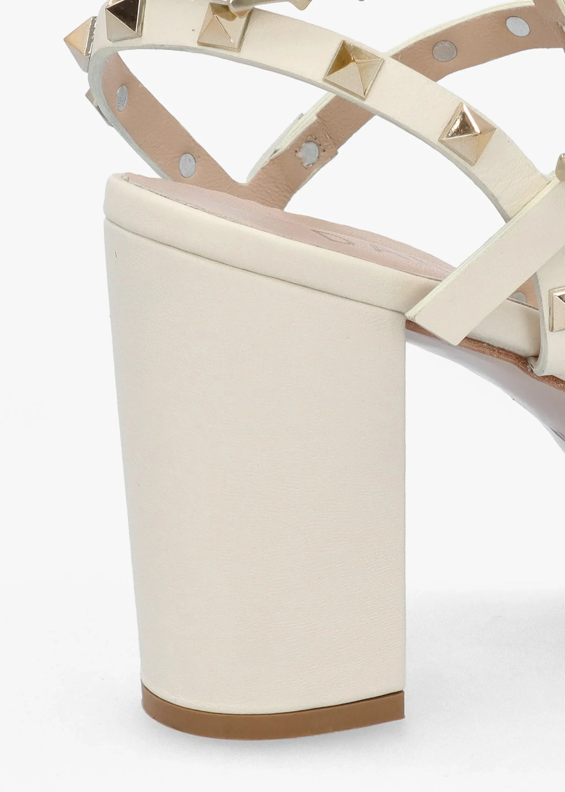 Pitter Cream Leather Studded Block Heeled Sandals