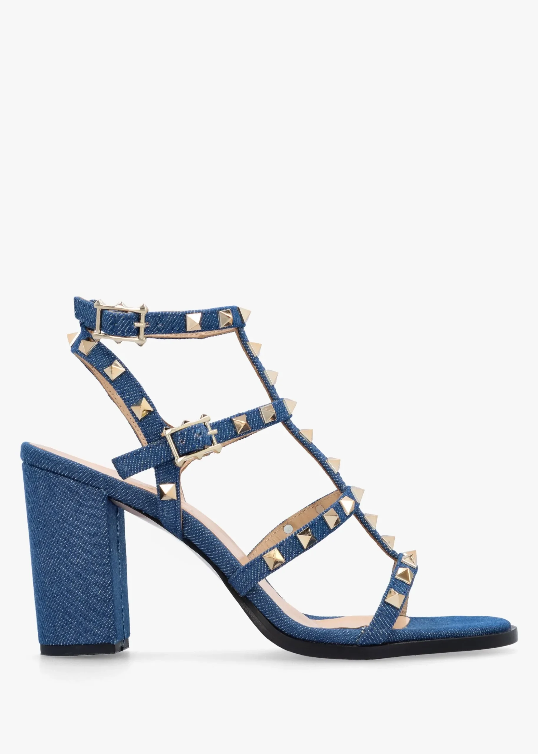Pitter Denim Studded Block Heeled Sandals