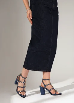 Pitter Denim Studded Block Heeled Sandals