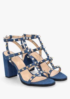 Pitter Denim Studded Block Heeled Sandals