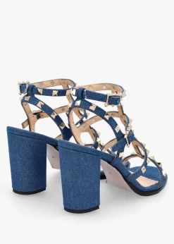 Pitter Denim Studded Block Heeled Sandals