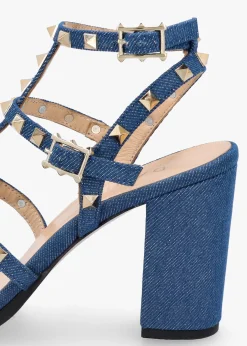 Pitter Denim Studded Block Heeled Sandals