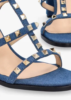 Pitter Denim Studded Block Heeled Sandals