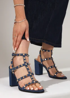Pitter Denim Studded Block Heeled Sandals