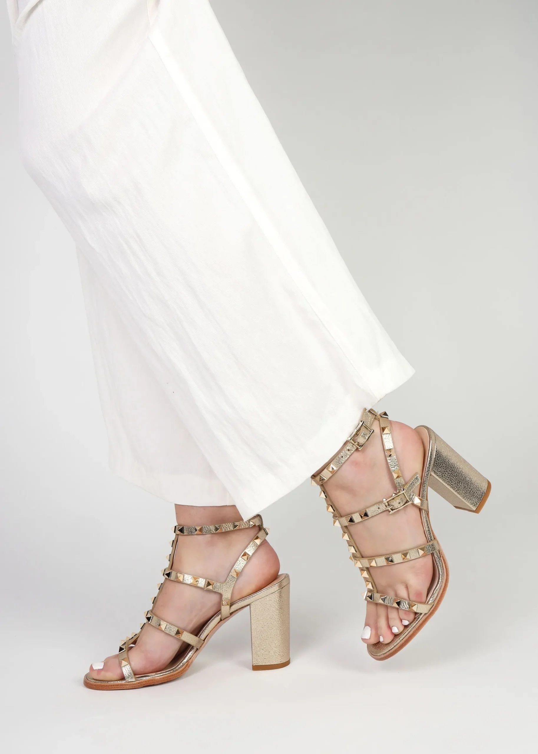 Pitter Gold Leather Studded Block Heeled Sandals