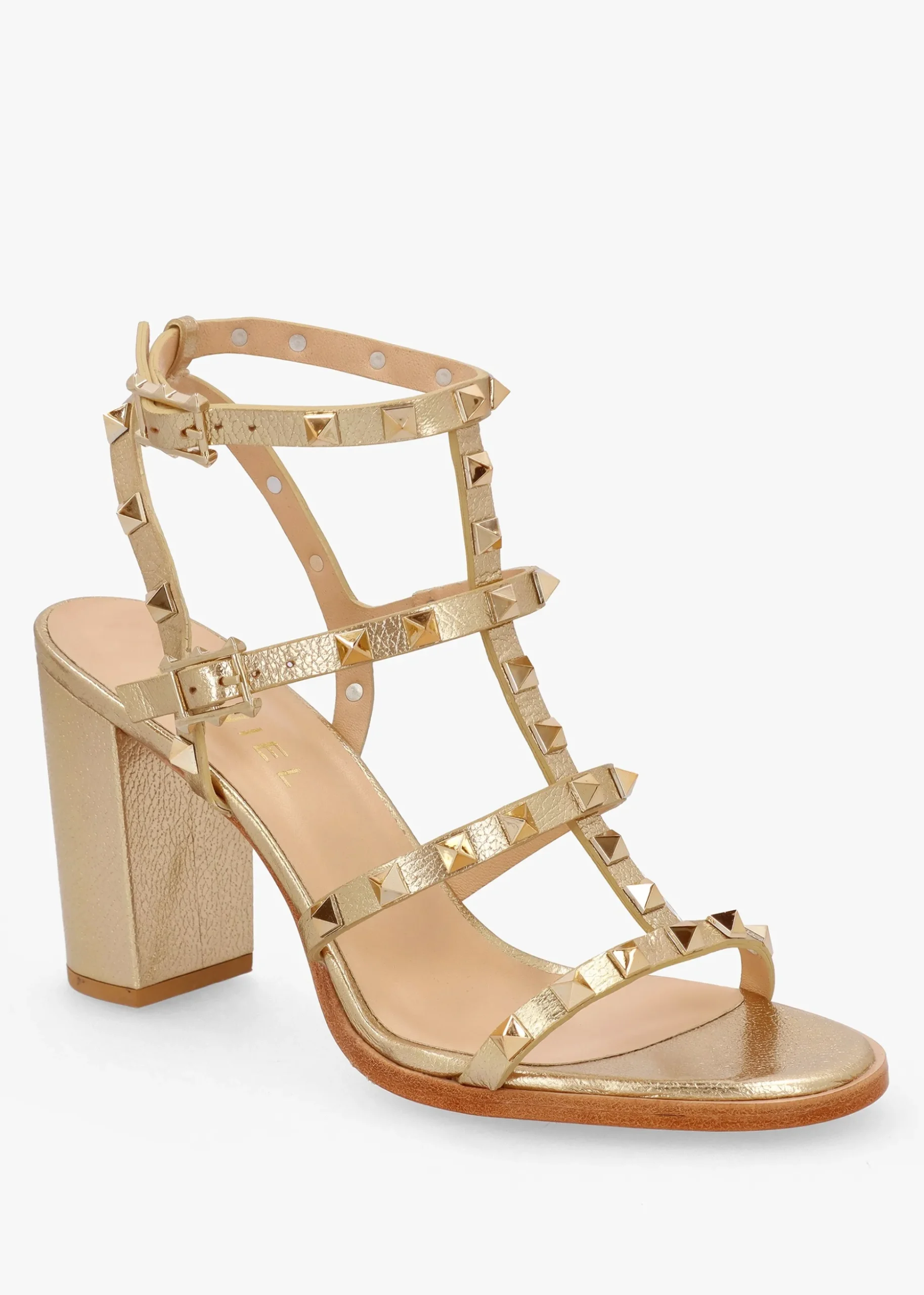 Pitter Gold Leather Studded Block Heeled Sandals