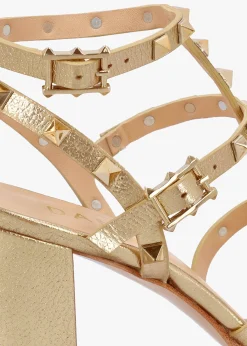 Pitter Gold Leather Studded Block Heeled Sandals