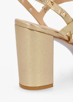 Pitter Gold Leather Studded Block Heeled Sandals