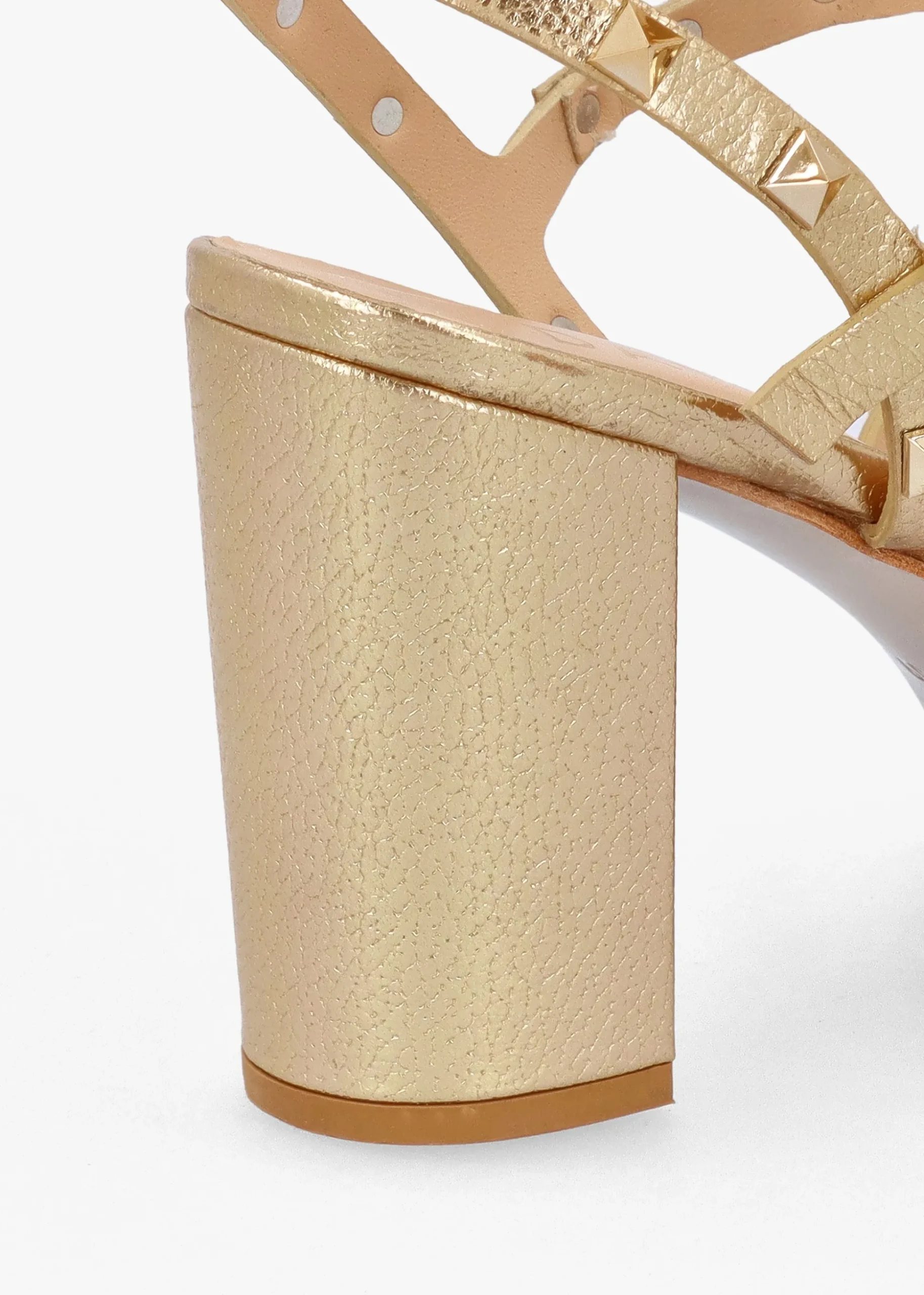Pitter Gold Leather Studded Block Heeled Sandals
