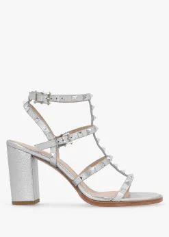Pitter Silver Leather Studded Block Heeled Sandals