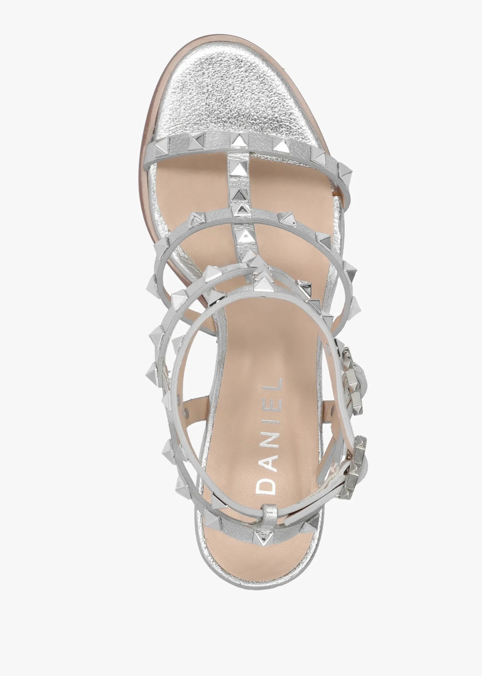 Pitter Silver Leather Studded Block Heeled Sandals