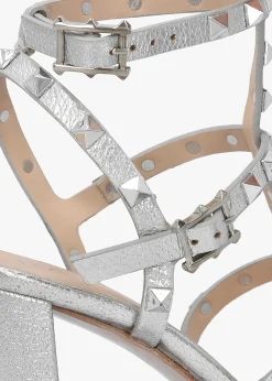Pitter Silver Leather Studded Block Heeled Sandals