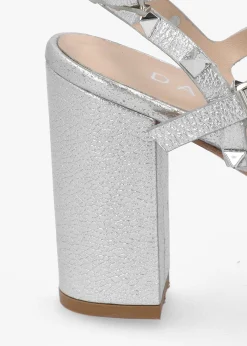 Pitter Silver Leather Studded Block Heeled Sandals