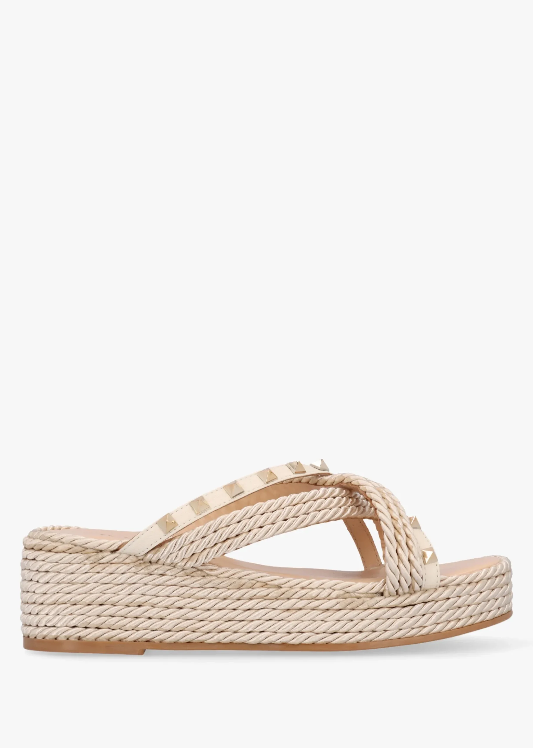 Popey Cream Rope Slab Wedge Mules