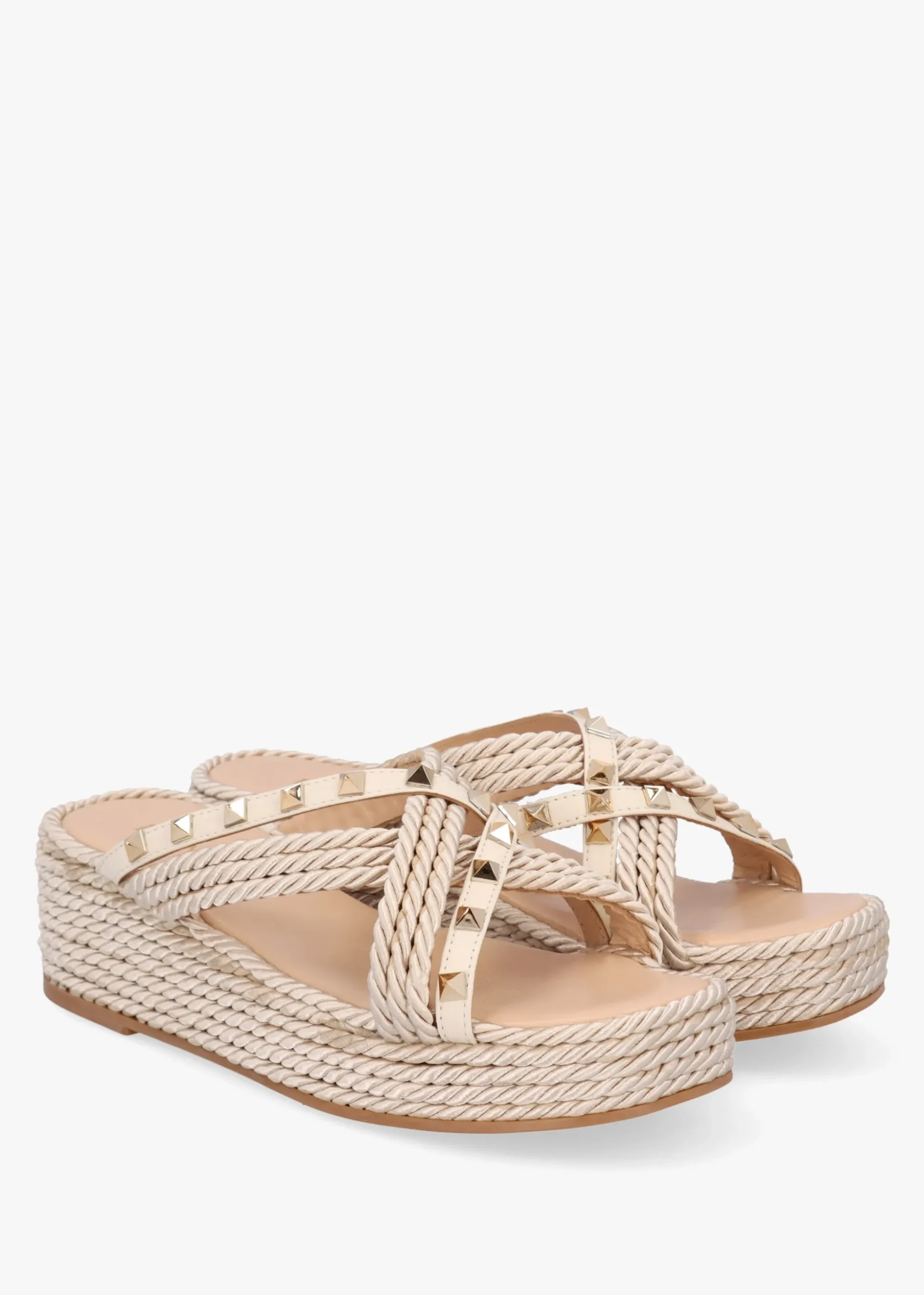 Popey Cream Rope Slab Wedge Mules