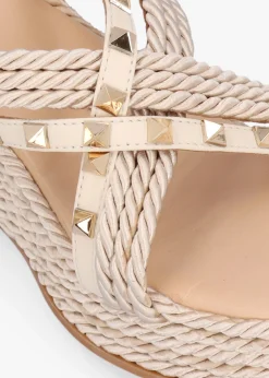 Popey Cream Rope Slab Wedge Mules