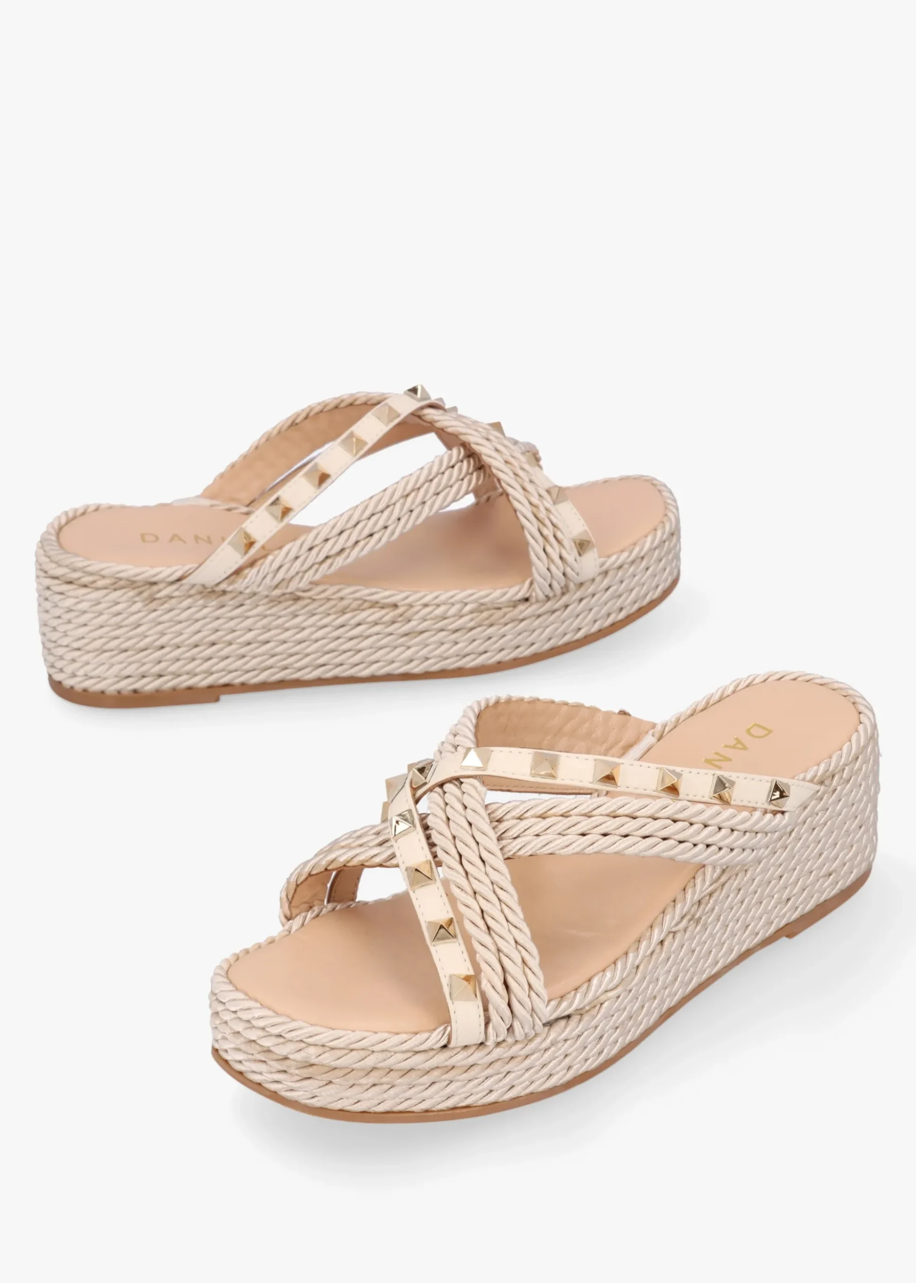 Popey Cream Rope Slab Wedge Mules