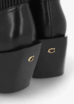 Prestyn Black Leather Western Stacked Heel Ankle Boots