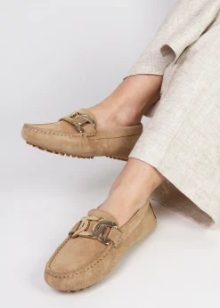 Privey Beige Suede Moccasin Loafers