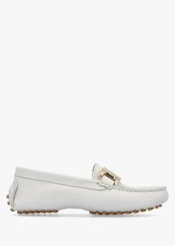 Privey White Leather Moccasin Loafers
